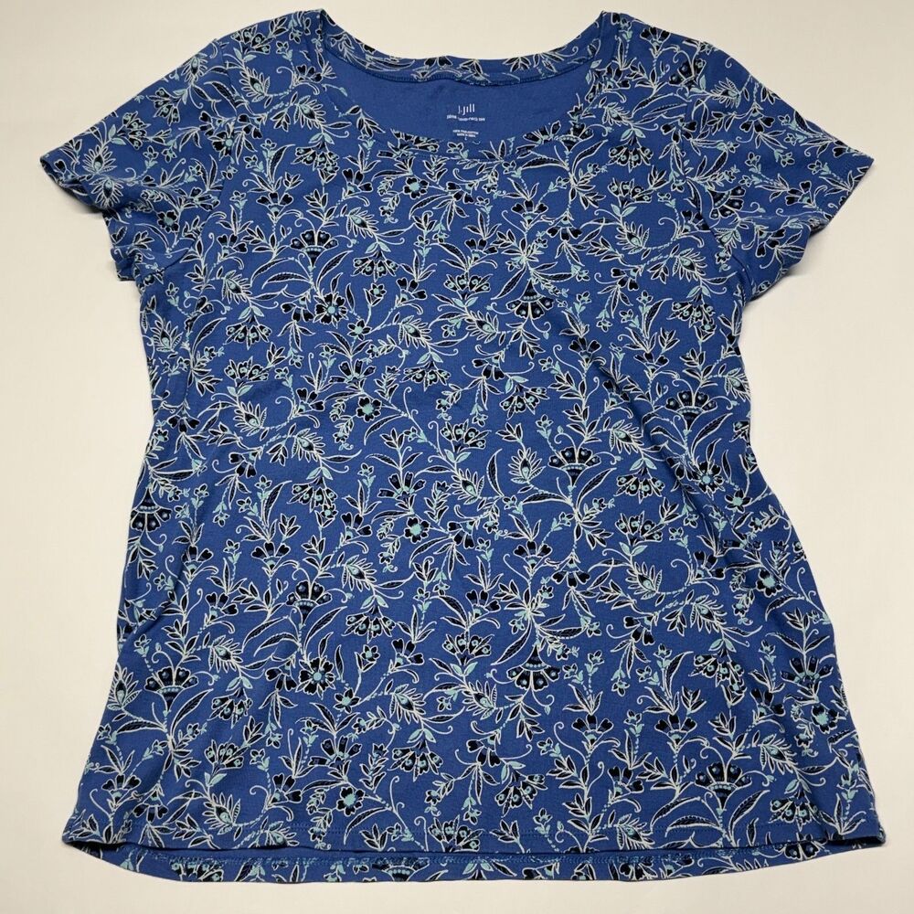 J. Jill 100% Pima Cotton Floral Summer Spring Top Shirt Blue Size Large EUC